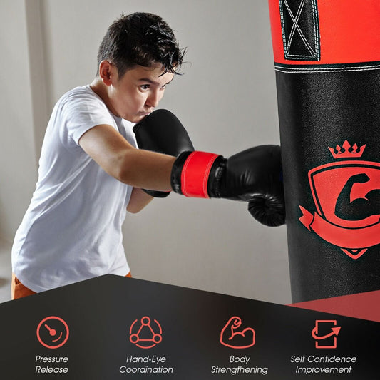 Kids Punch Bag with Hand Wraps and Wall Bracket for Workout